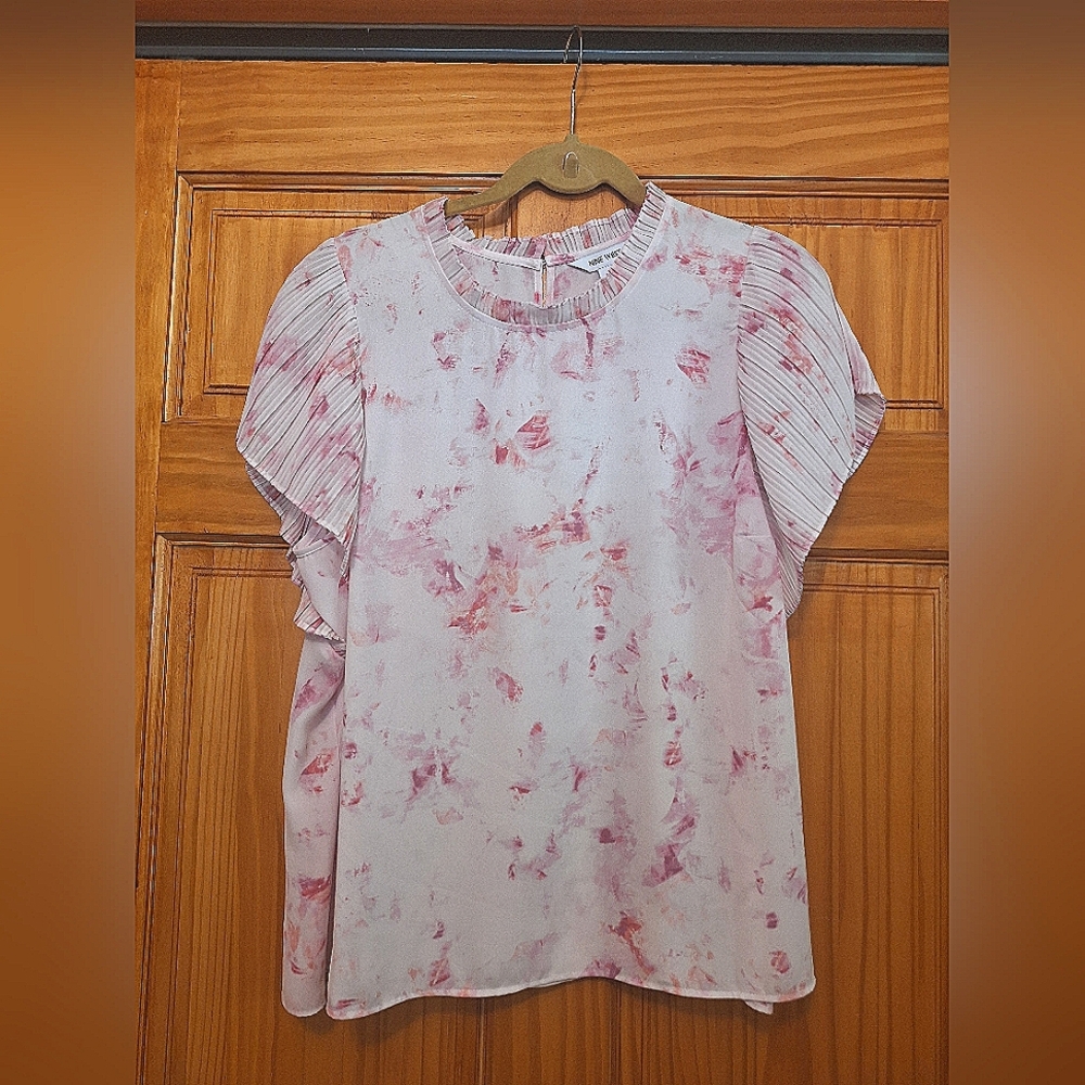 Nine West Multicolored Puff Sleeve Ruffled Blouse